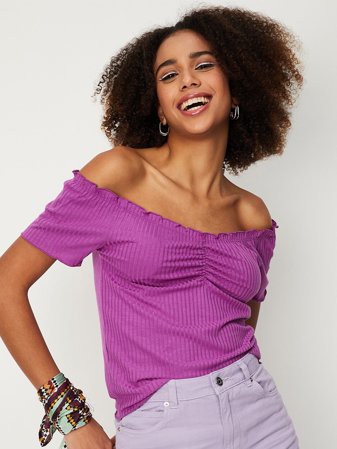 

max V-Neck Striped Top, Purple