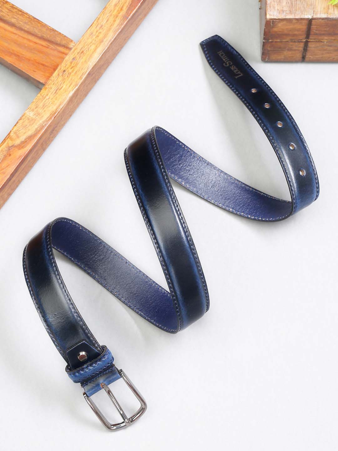 

LOUIS STITCH Men Premium Leather Casual Belt, Navy blue