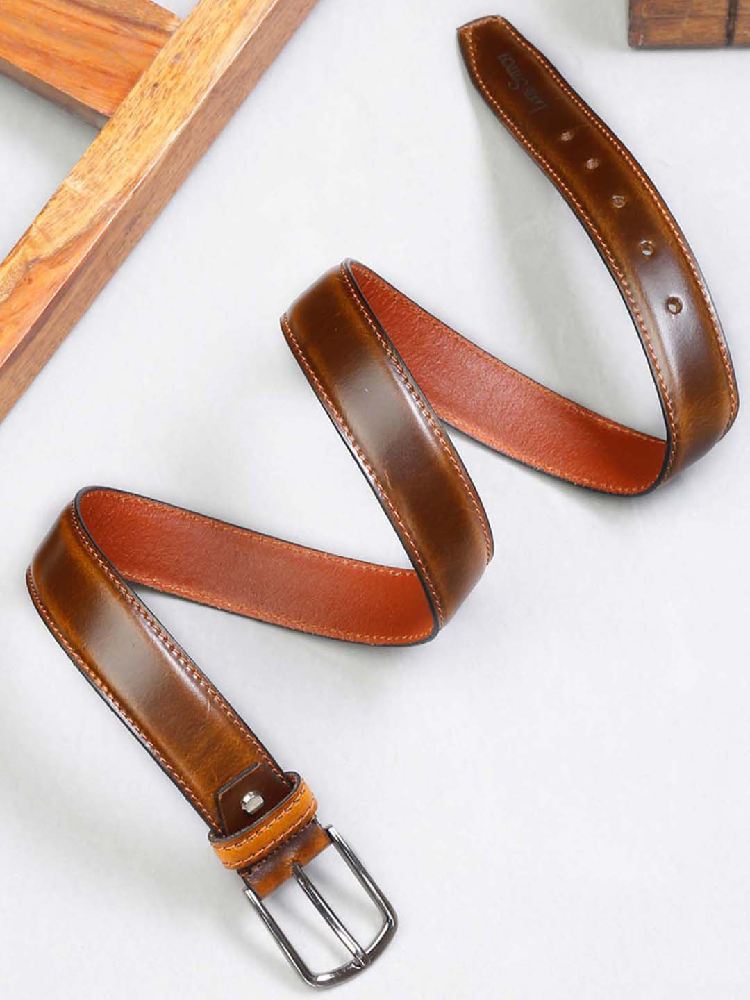 

LOUIS STITCH Men Tang Leather Belt, Brown