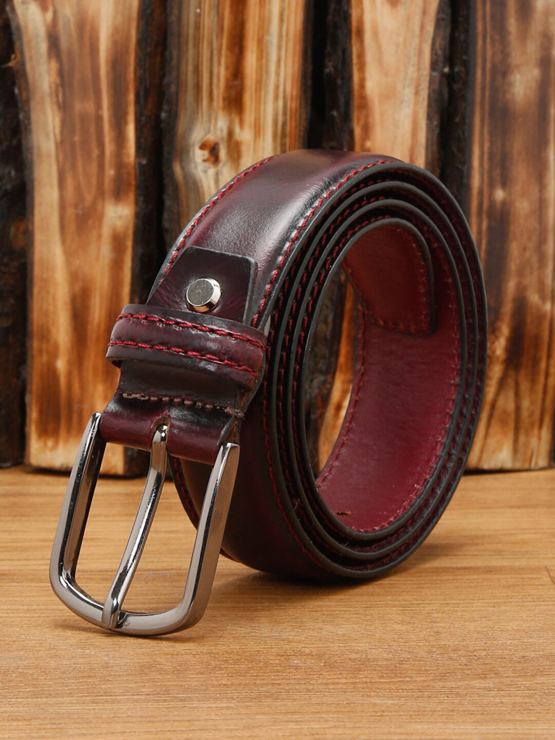 

LOUIS STITCH Men Textured Tang Leather Belt, Maroon