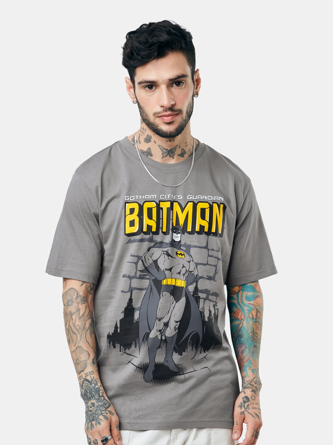 

The Souled Store Men Batman Printed Pure Cotton T-shirt, Grey