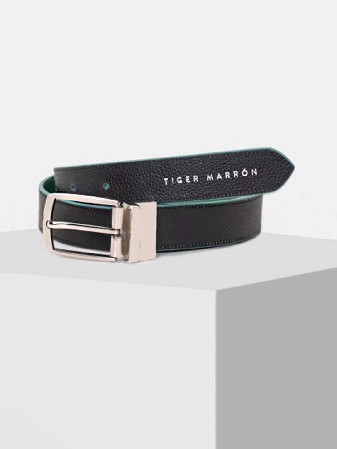 

TIGER MARRON Men Textured Leather Reversible Belt, Black