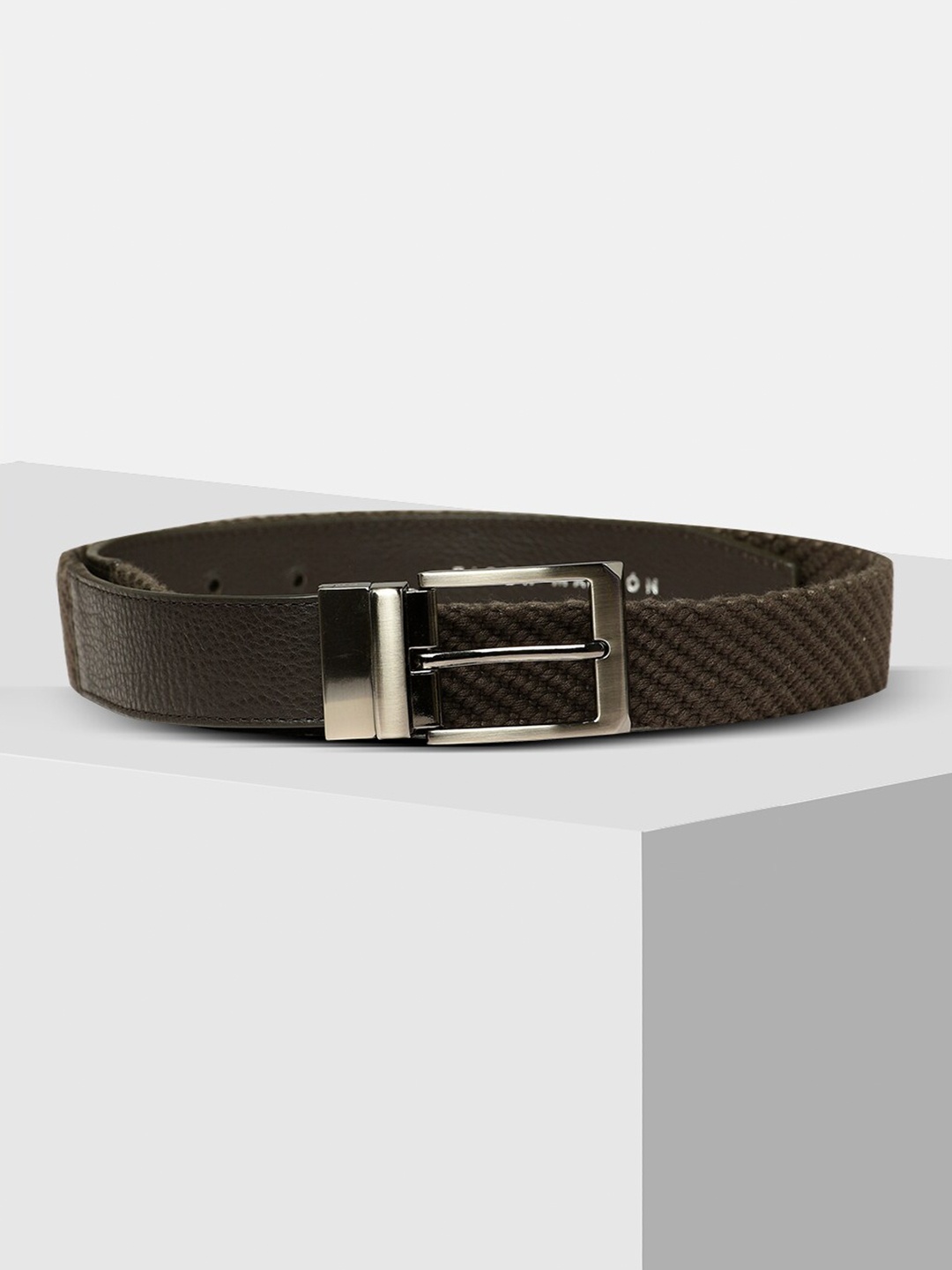 

TIGER MARRON Men Textured Leather Belt, Coffee brown