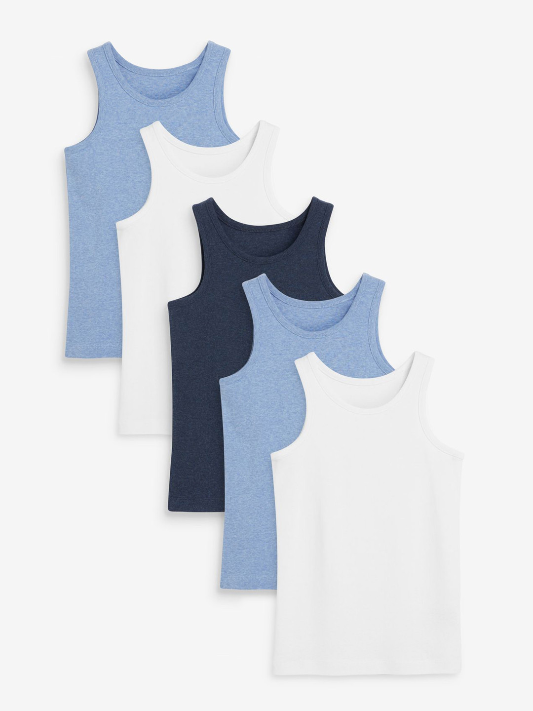 

NEXT Boys Solid Pure Cotton Pack of 5 Innerwear Vests, Blue