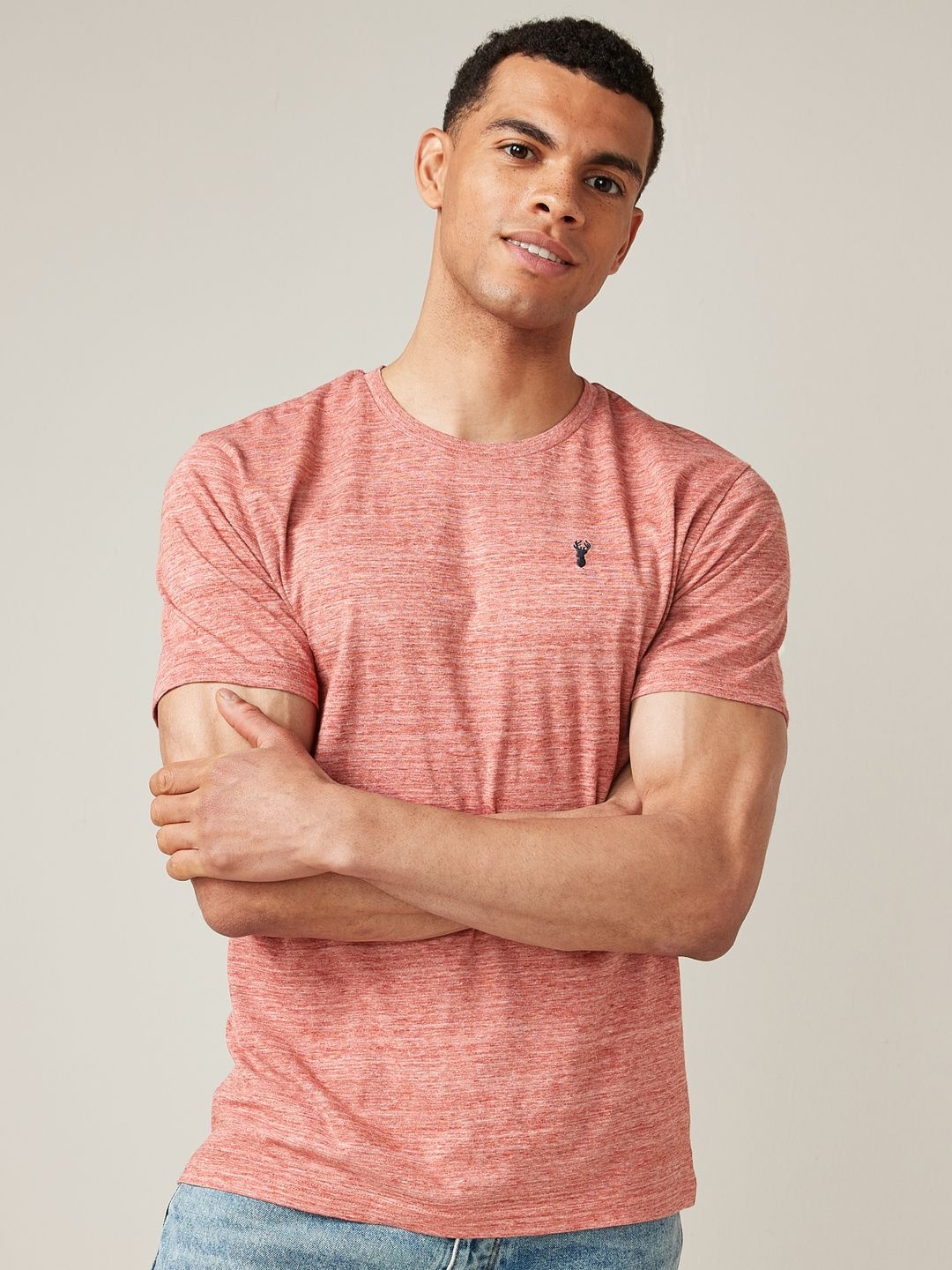 

NEXT Self Design Round Neck Knitted T-shirt, Peach