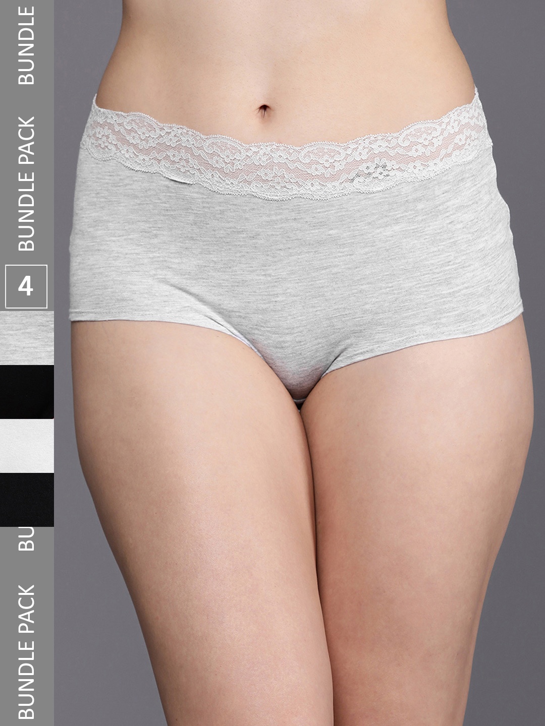 

NEXT Pack of 4 Pure Cotton Lace Detailed Hipster Briefs, Black