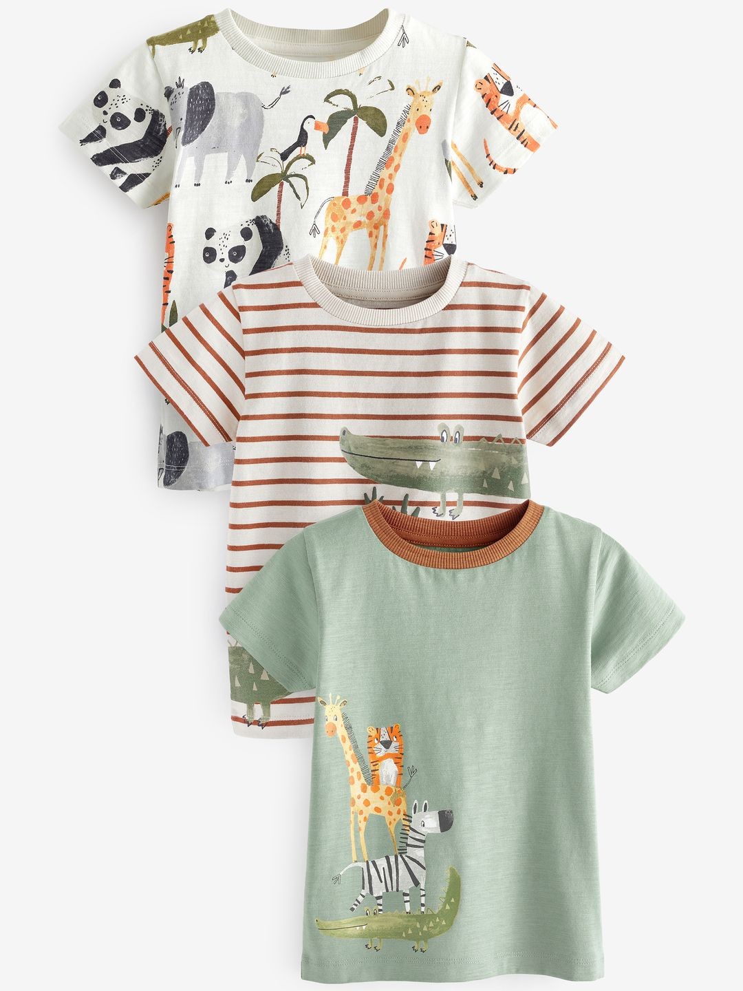 

NEXT Infant Boys Pure Cotton Pack Of 3 Round Neck T-shirts, Green