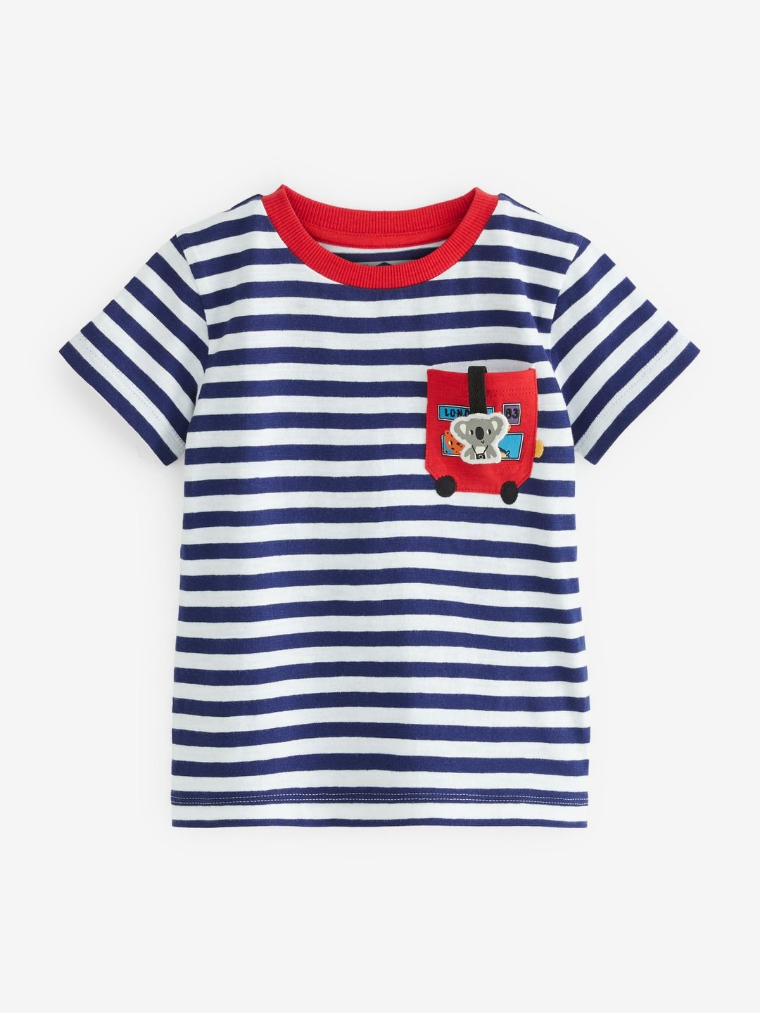 

NEXT Boys Striped Pure Cotton Pocket Detail T-shirt, White