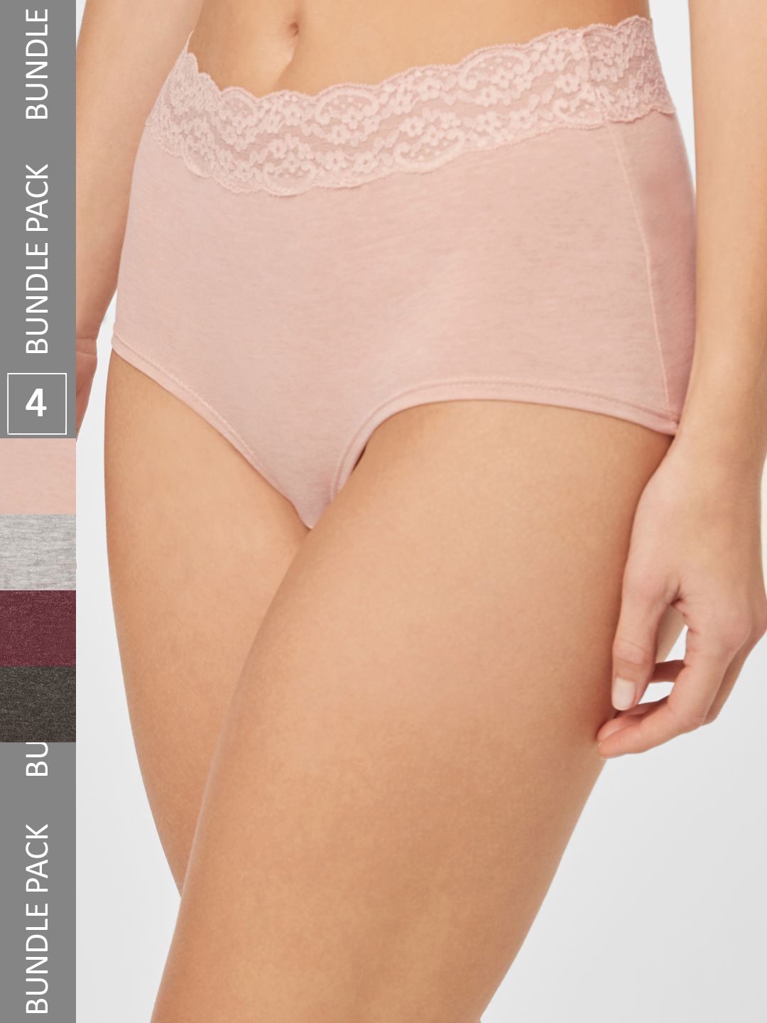 

NEXT Women Pack of 4 Lace Trim Hipsters 442647, Burgundy