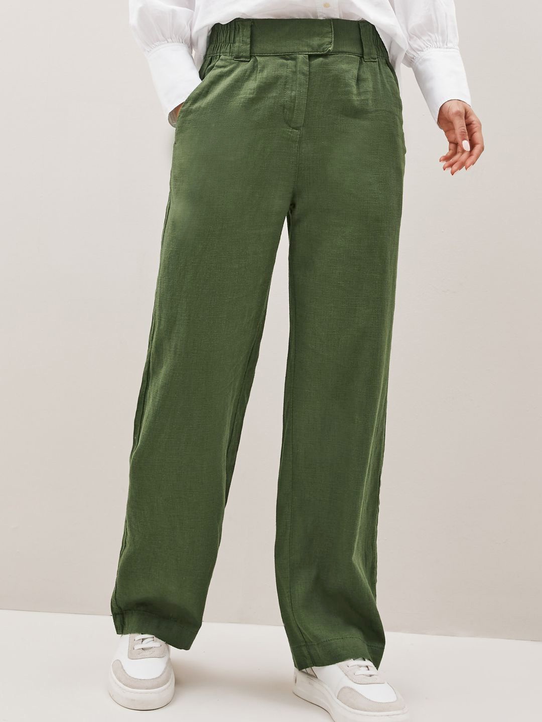 

NEXT Women Solid Wide Leg Trousers, Green