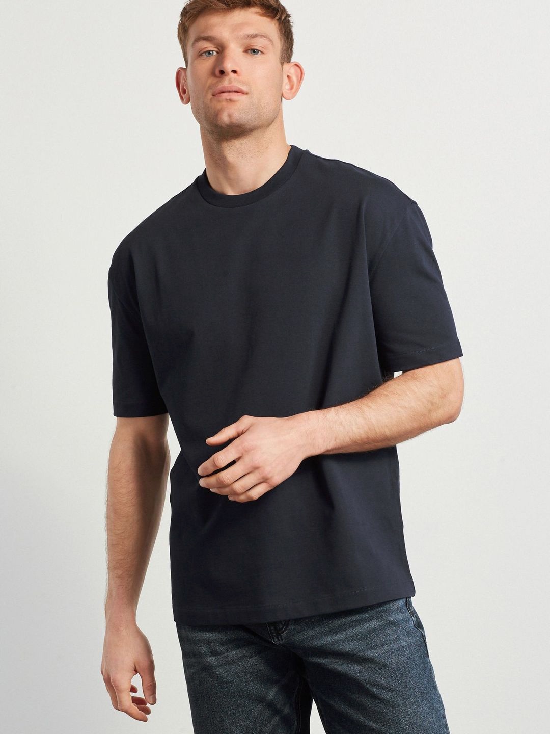 

NEXT Pure Cotton Drop-Shoulder Sleeves T-shirt, Navy blue