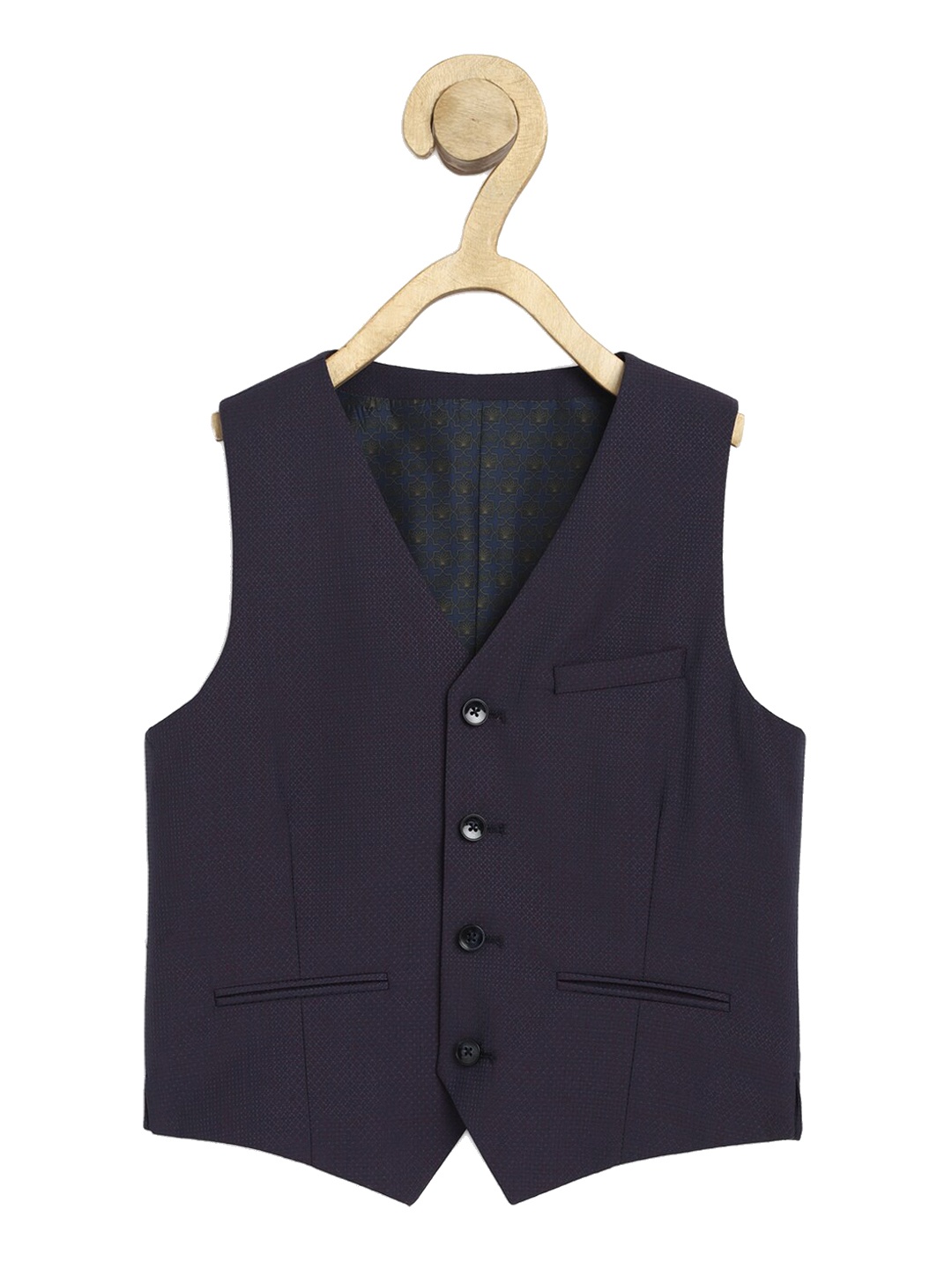 

Peter England Boys Printed Waistcoat, Navy blue