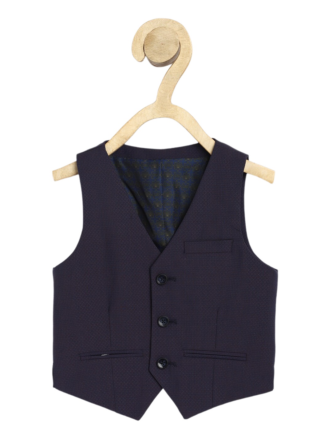 

Peter England Boys Printed V-Neck Waistcoat, Navy blue