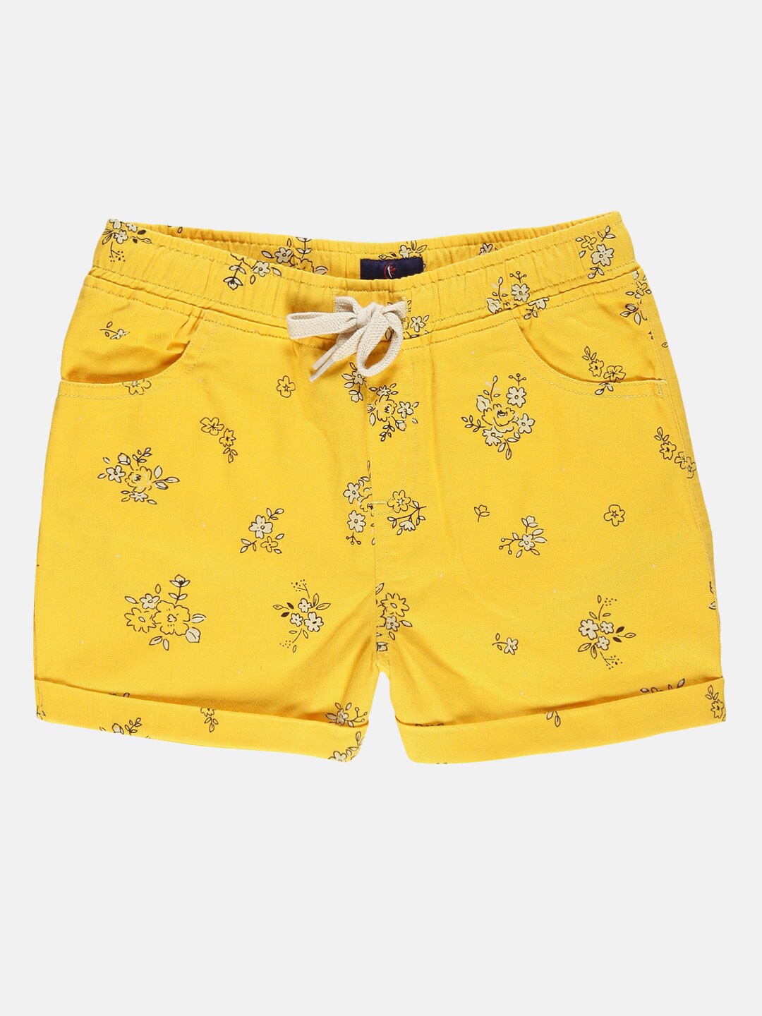 

KiddoPanti Girls Floral Printed Mid Rise Hot Pant Shorts, Yellow
