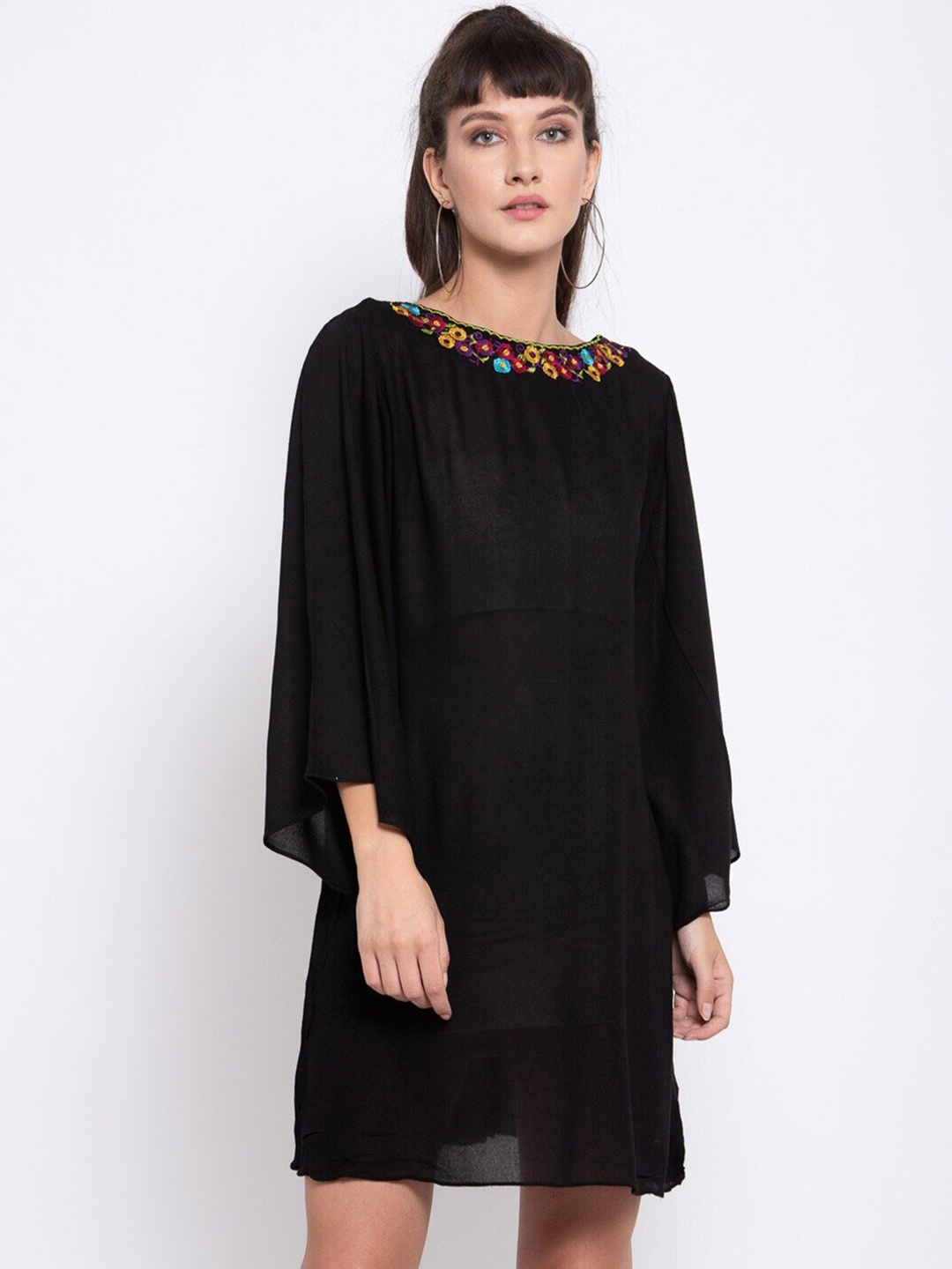 

iki chic Embroidered Flared Sleeve Coverup, Black
