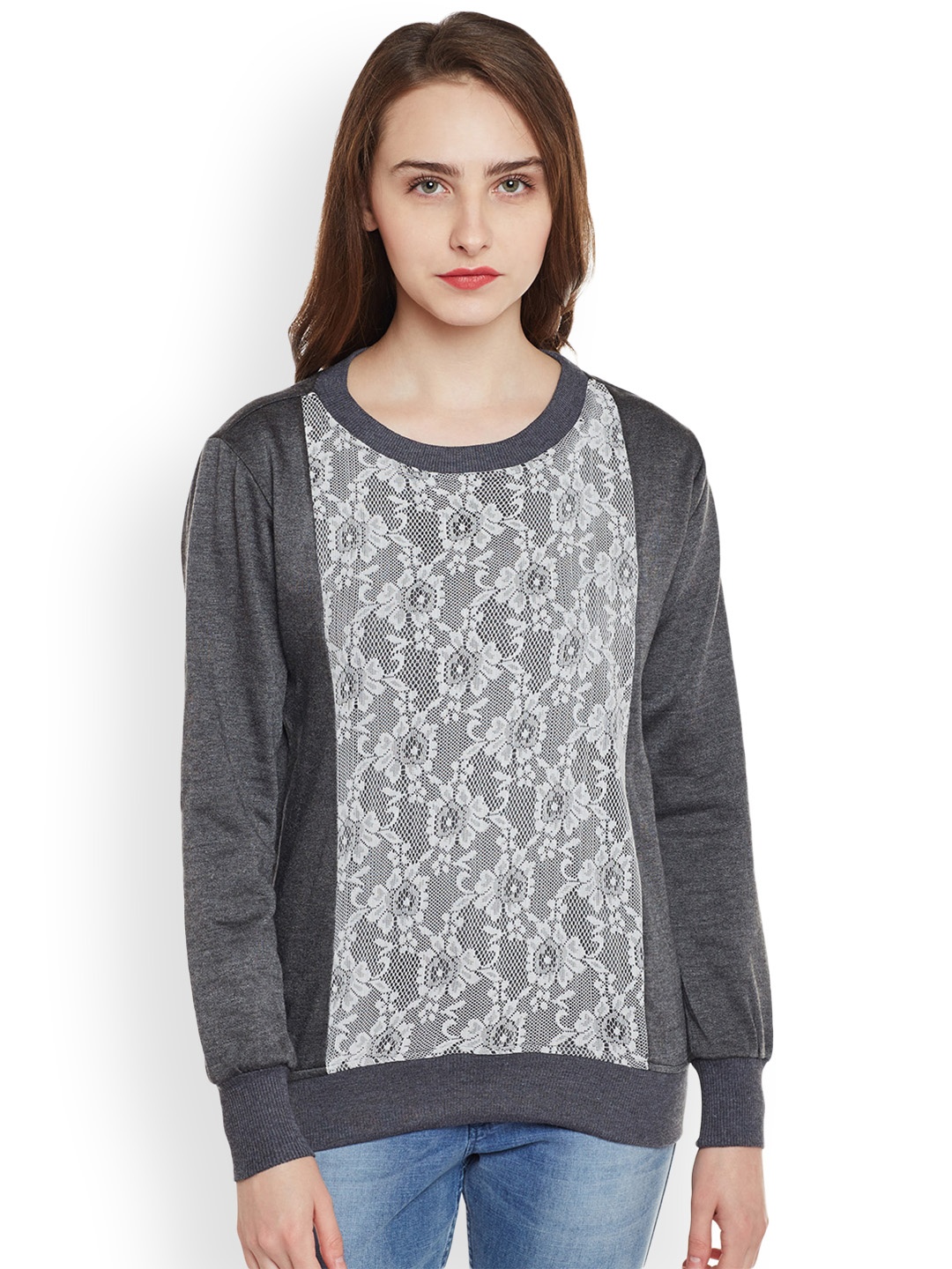 

Belle Fille Women Grey Solid Sweatshirt
