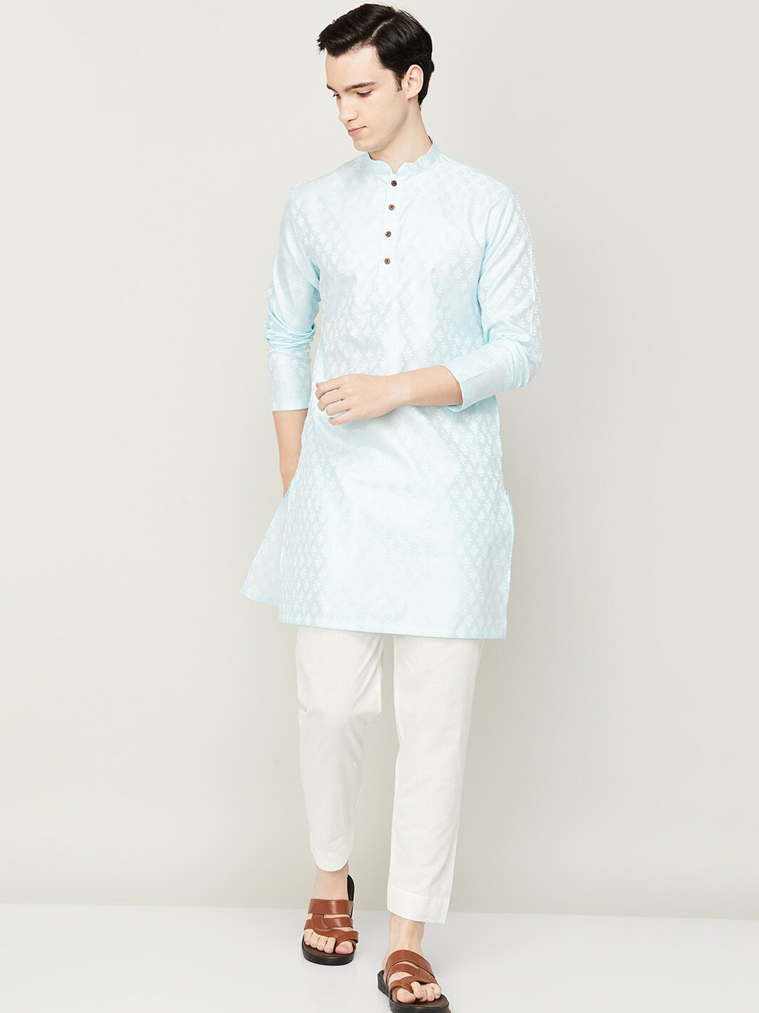 

Melange by Lifestyle Men Ethnic Motifs Printed Pure Cotton Kurta With Pyjamas, Blue