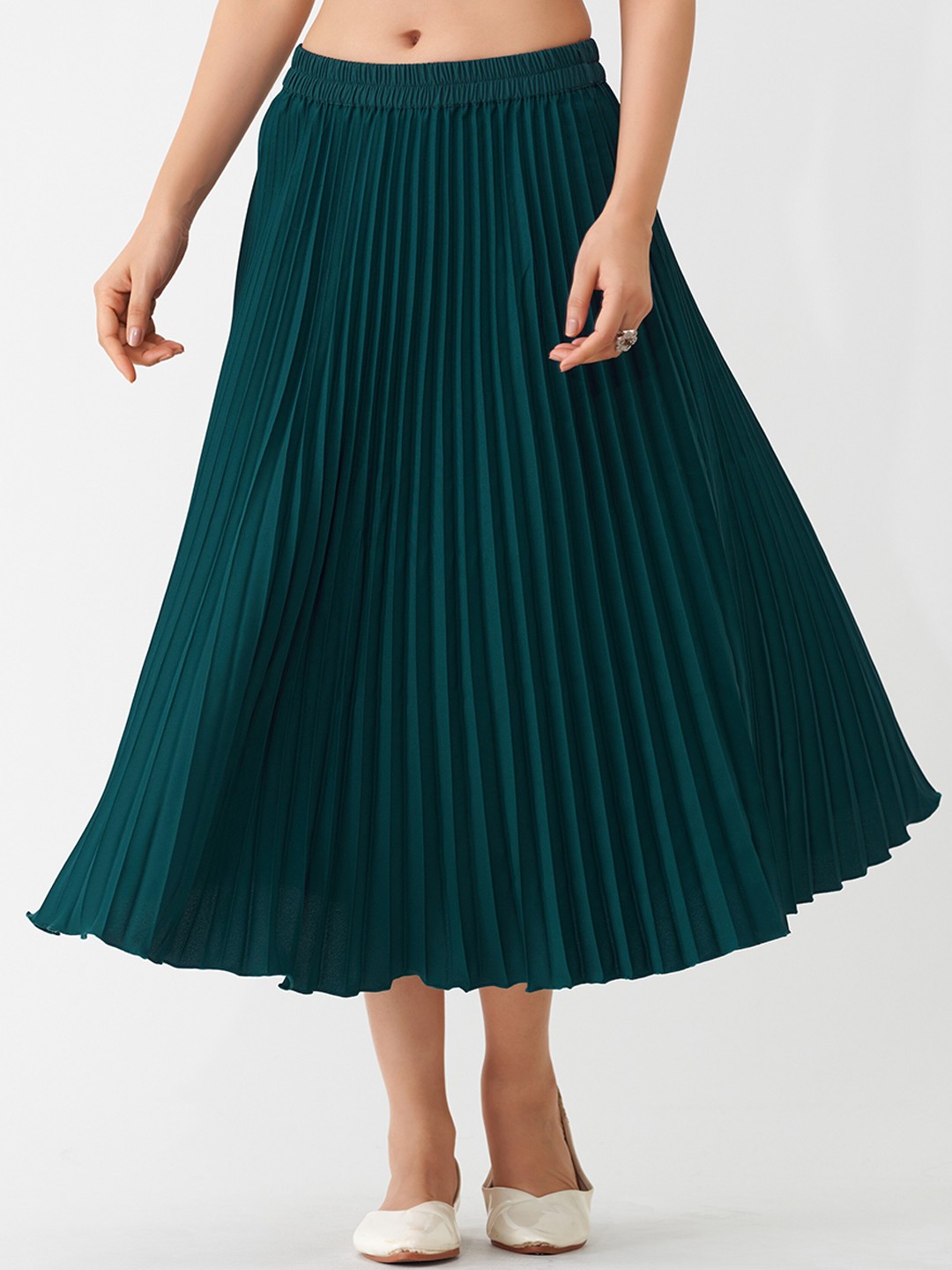 

AASK Pleated Crepe Midi Flared Skirt, Green