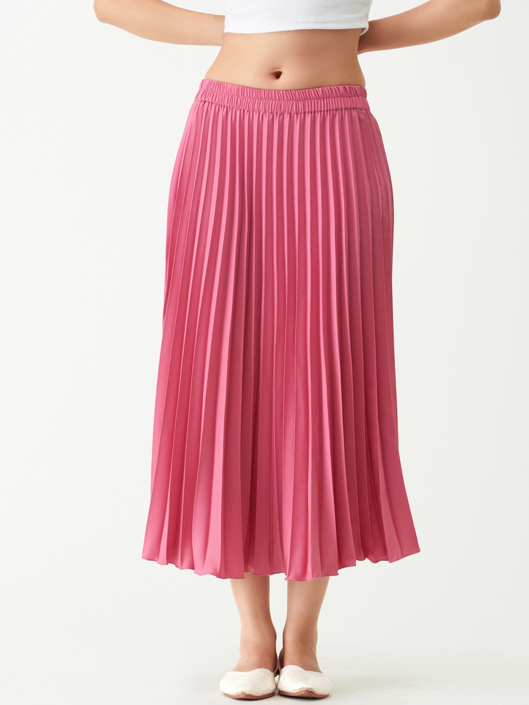 

AASK Pleated Crepe Midi Flared Skirt, Pink