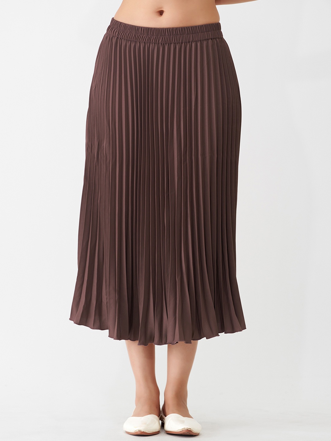 

AASK Accordion Pleats Flared Midi Skirt, Coffee brown