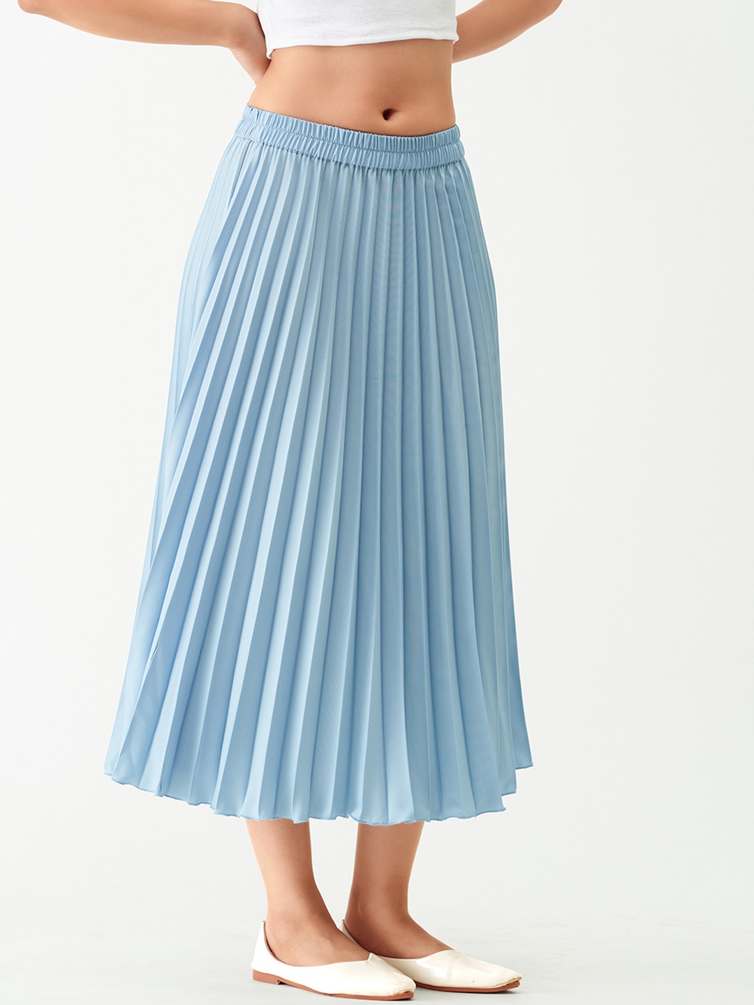 

AASK Accordion Pleats Flared Midi Skirt, Blue