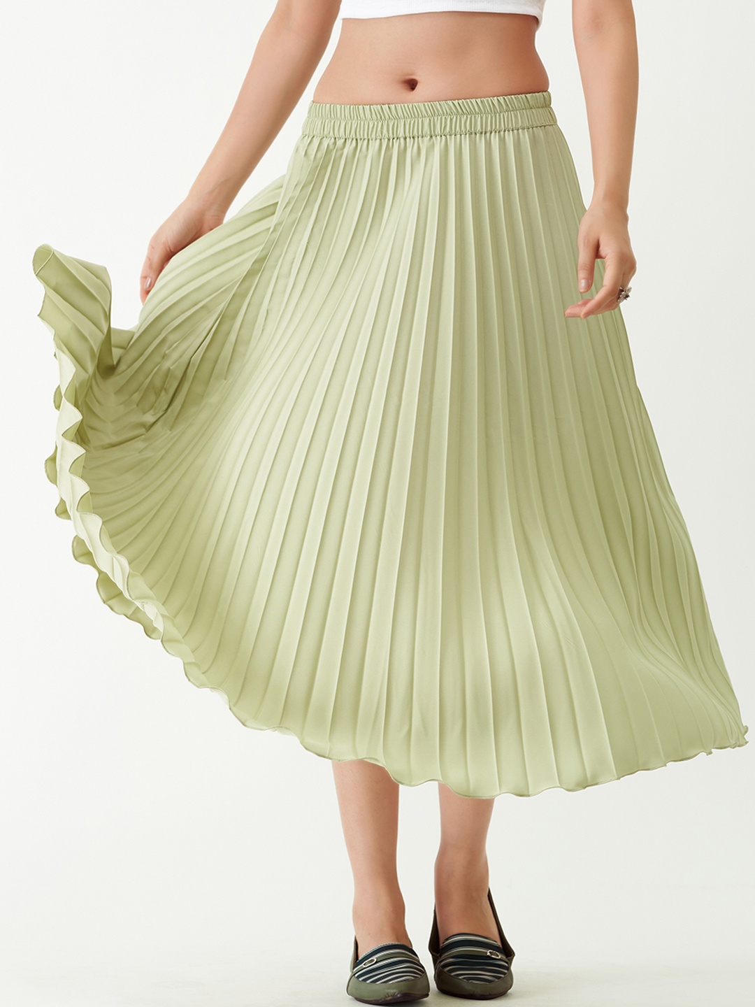 AASK Accordion Pleats Flared Midi Skirt, Sea green