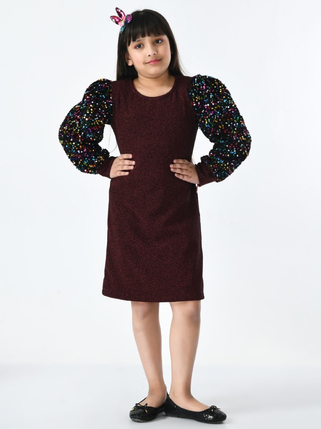 

Bella Moda Girls Round Neck Satin Sheath Dress, Brown