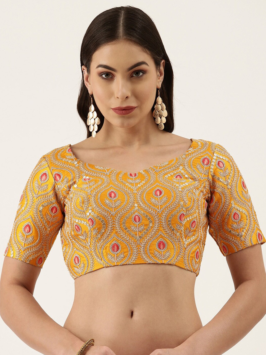 

panchhi Embroidered Saree Blouse, Mustard