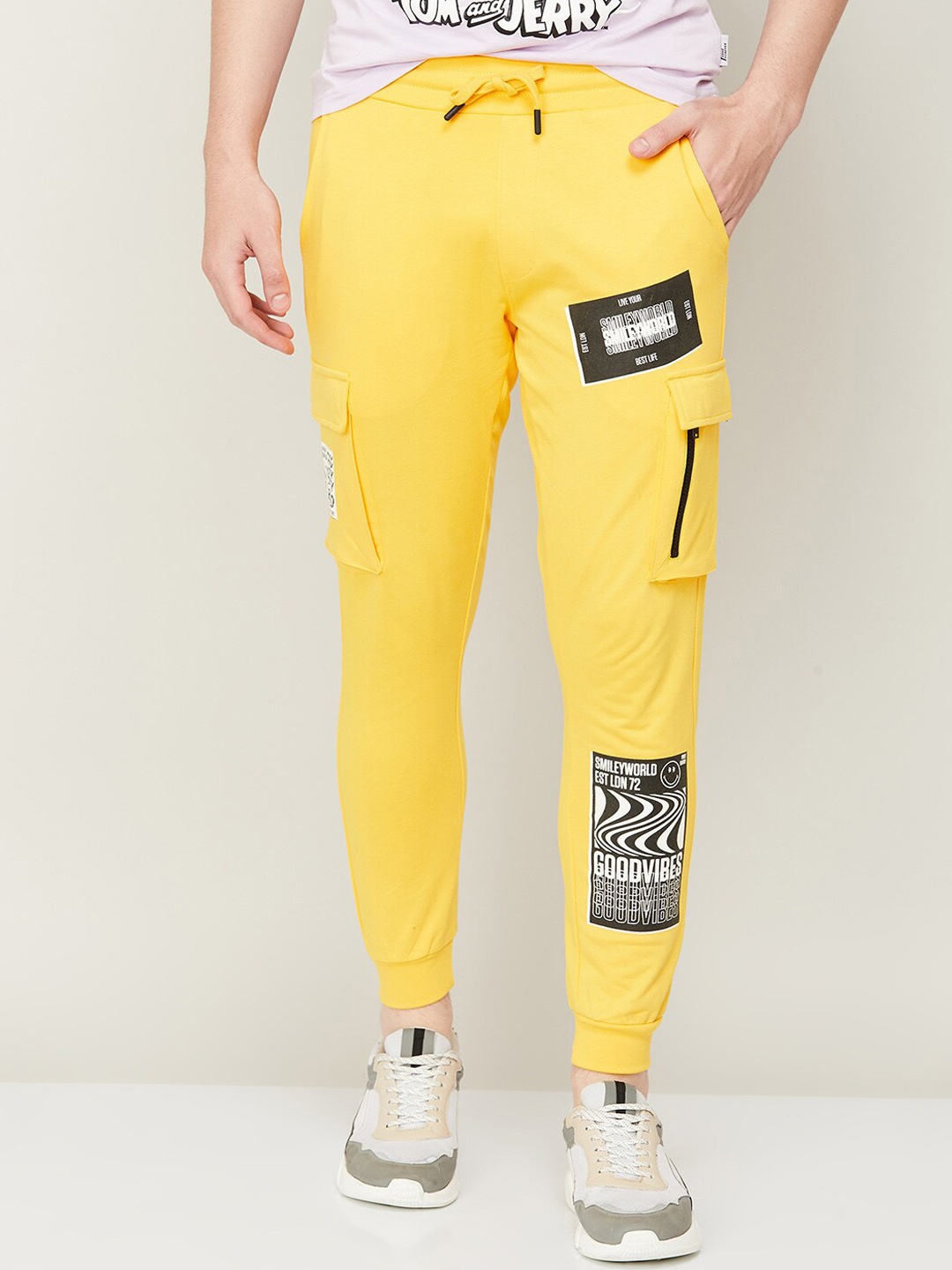 

SmileyWorld Men Printed Cotton Joggers, Yellow