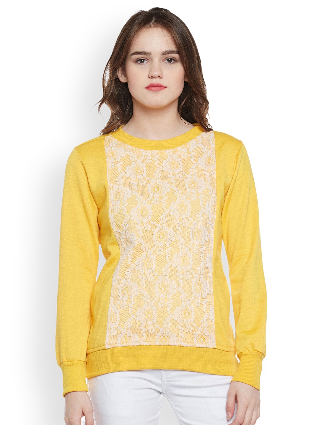 

Belle Fille Women Yellow Solid Sweatshirt