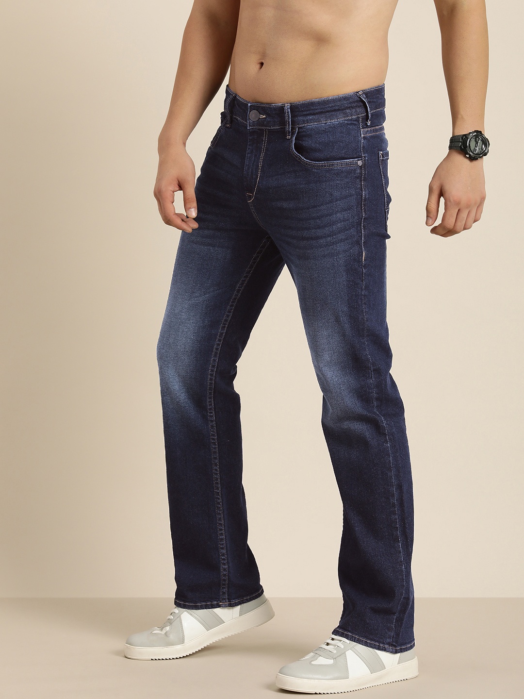 

Moda Rapido Men Mid-Rise Bootcut Heavy Fade Stretchable Jeans, Navy blue