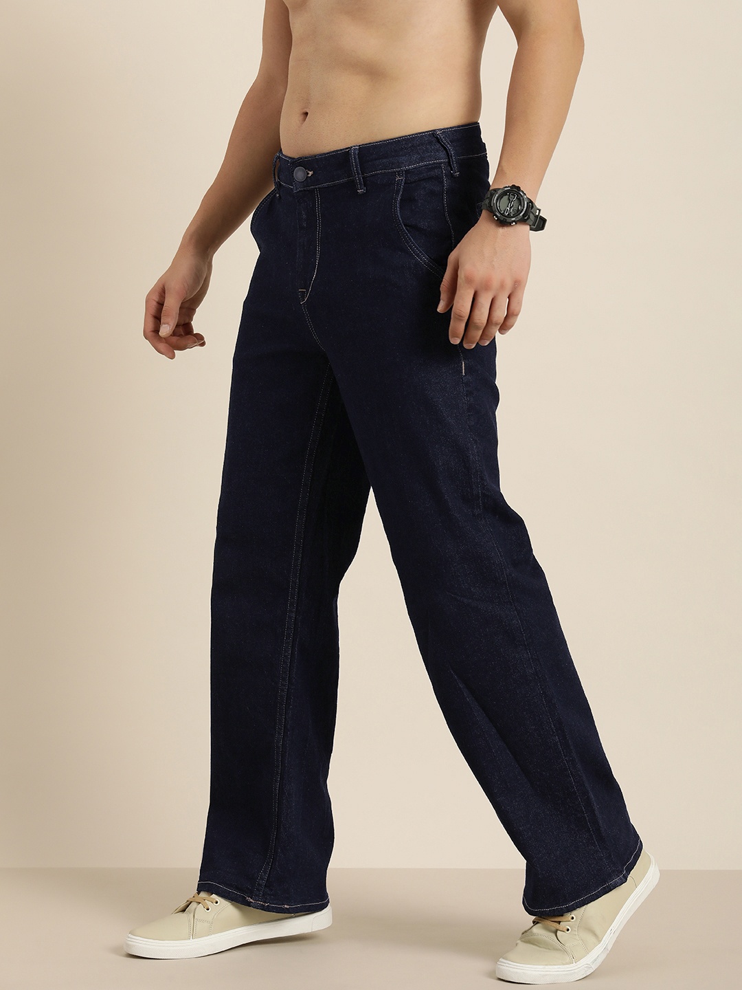 

Moda Rapido Men Mid-Rise Baggy Fit Stretchable Jeans, Navy blue