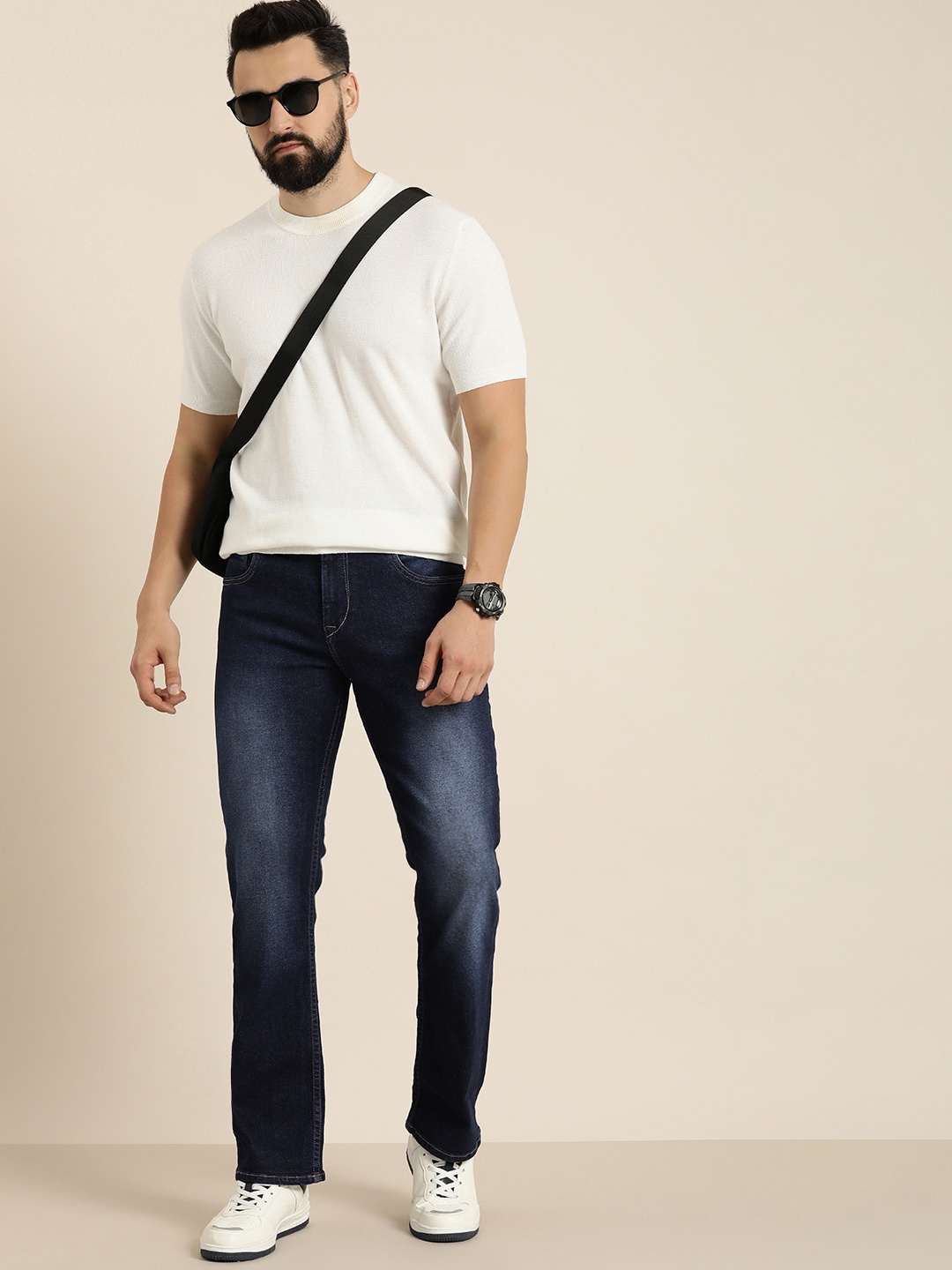 

Moda Rapido Men Mid-Rise Bootcut Heavy Fade Stretchable Jeans, Blue