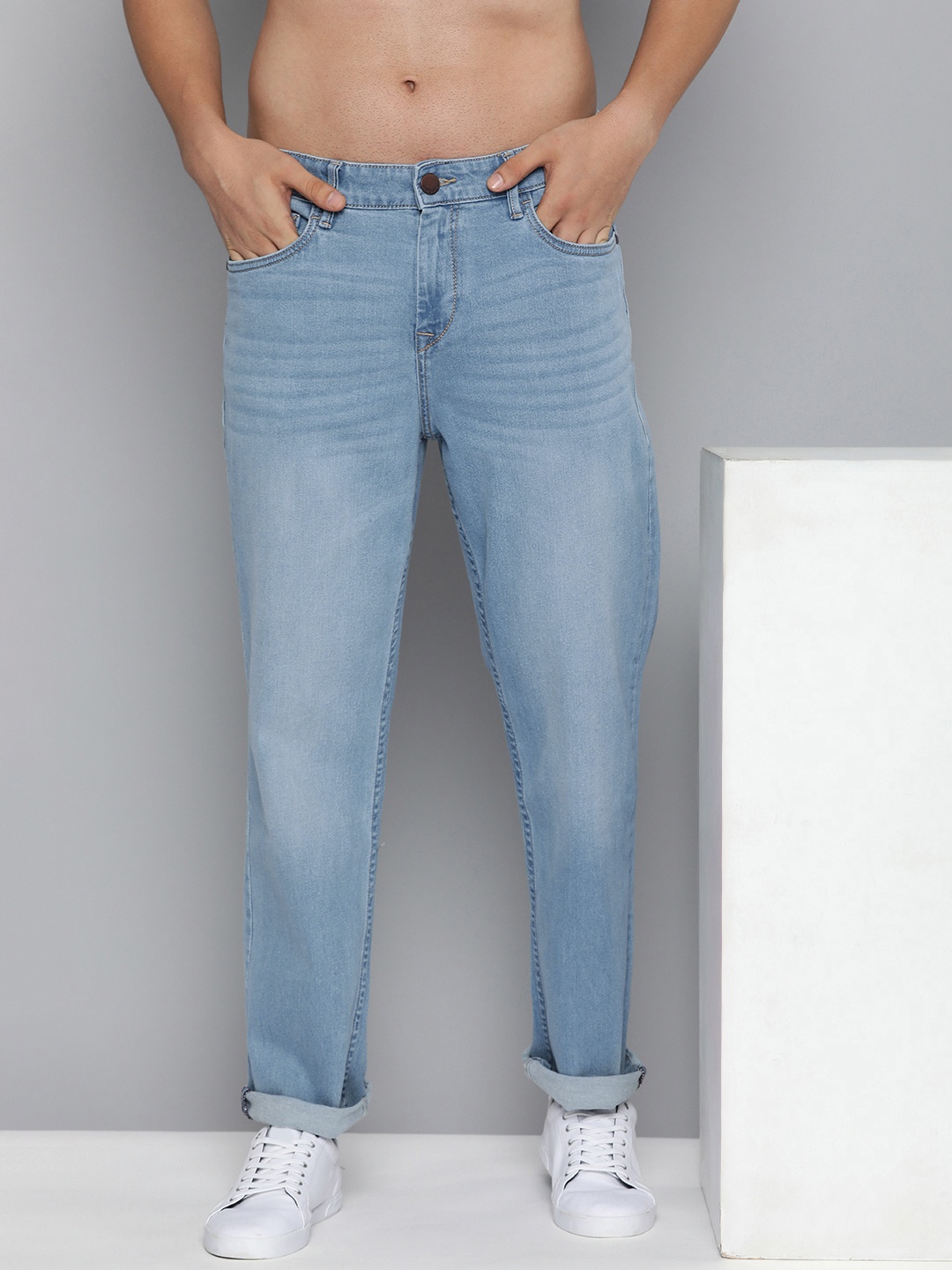 

HERE&NOW Men Mid-Rise Heavy Fade Stretchable Jeans, Blue