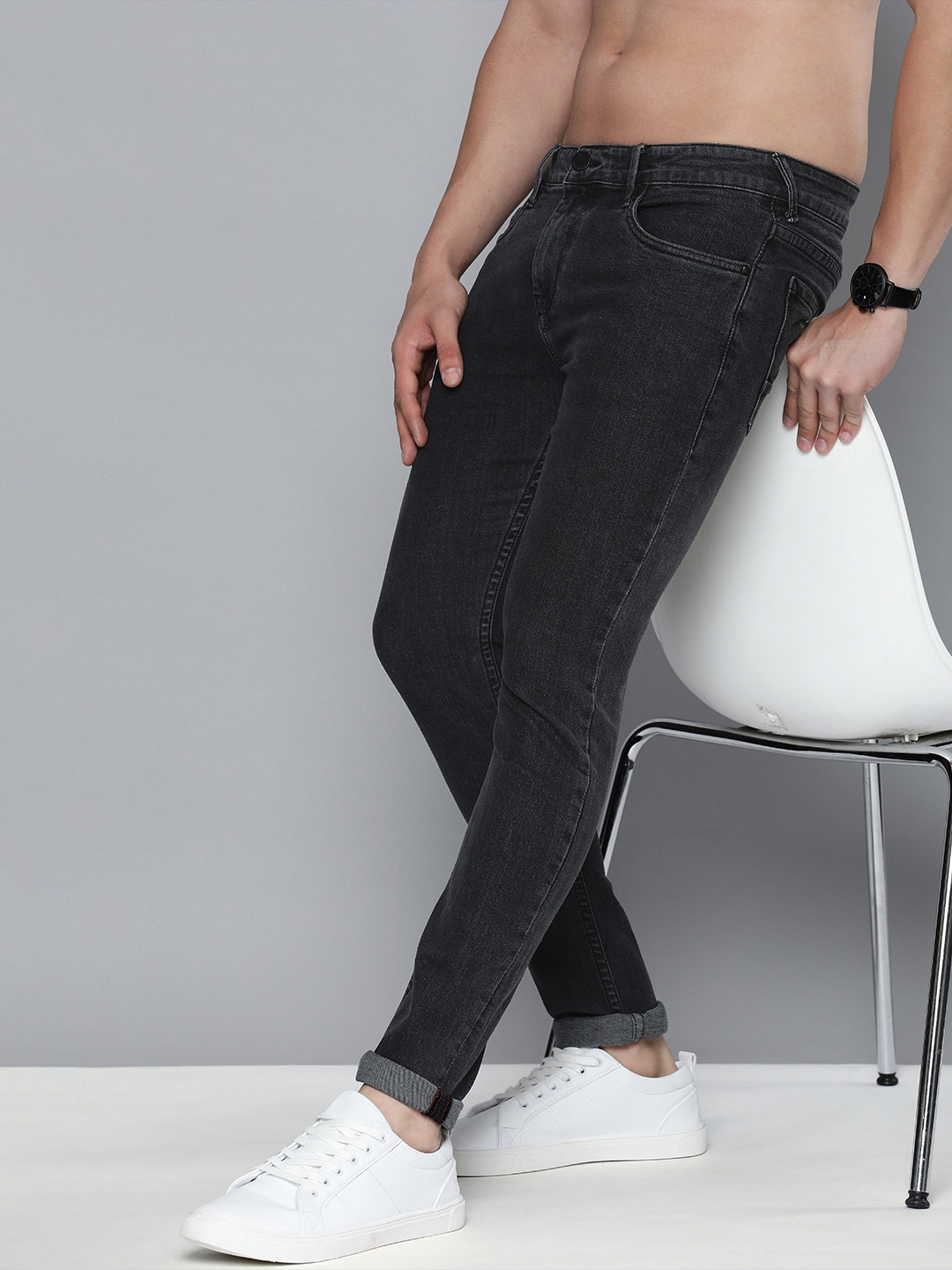 

HERE&NOW Men Skinny Fit Stretchable Jeans, Grey