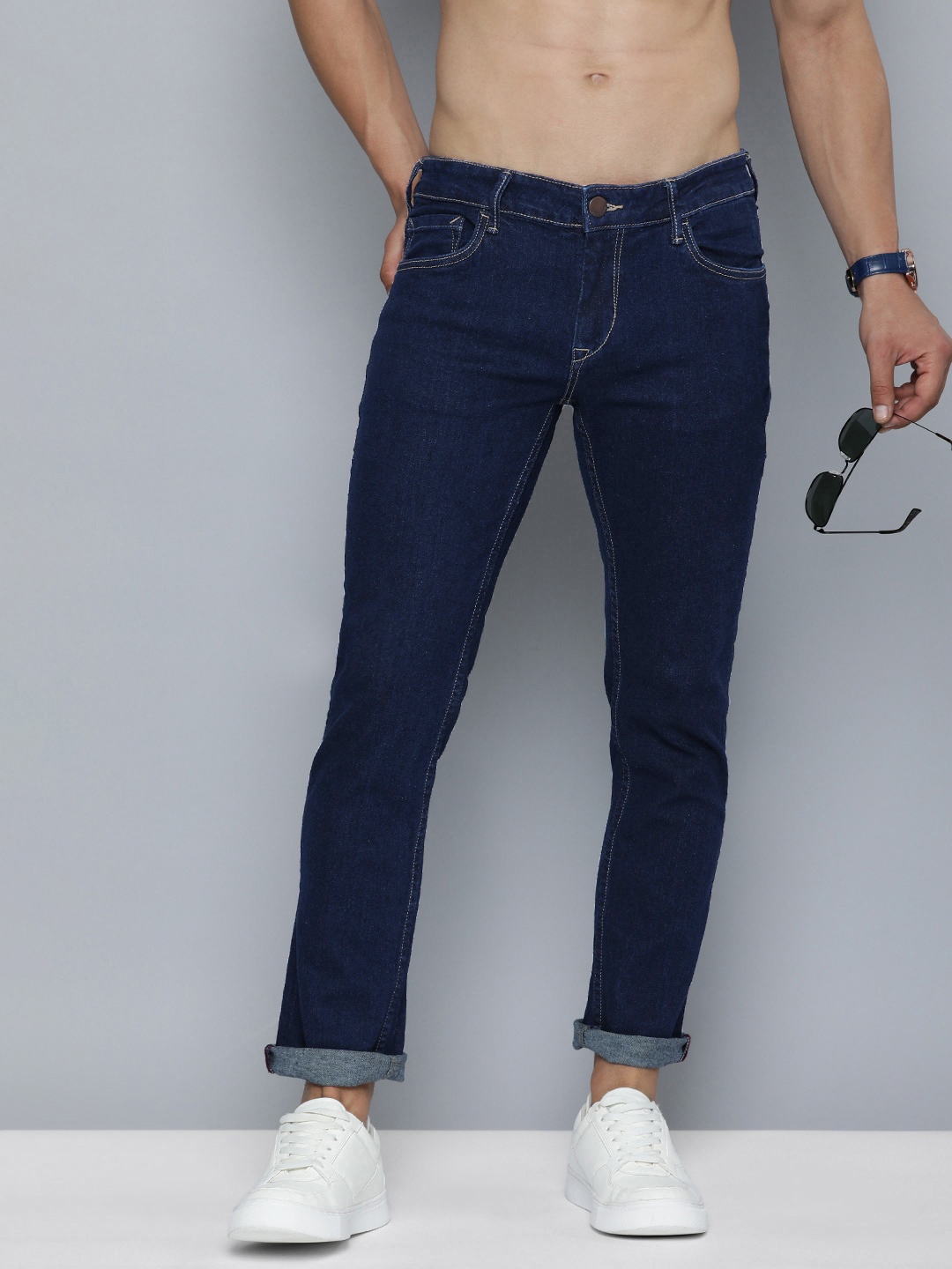 

HERE&NOW Men Slim Fit Stretchable Mid Rise Jeans, Blue