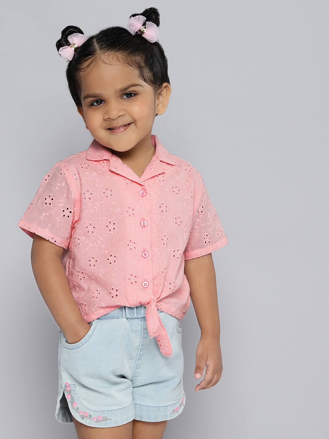 

HERE&NOW Girls Pure Cotton Schiffi Shirt Style Top, Pink