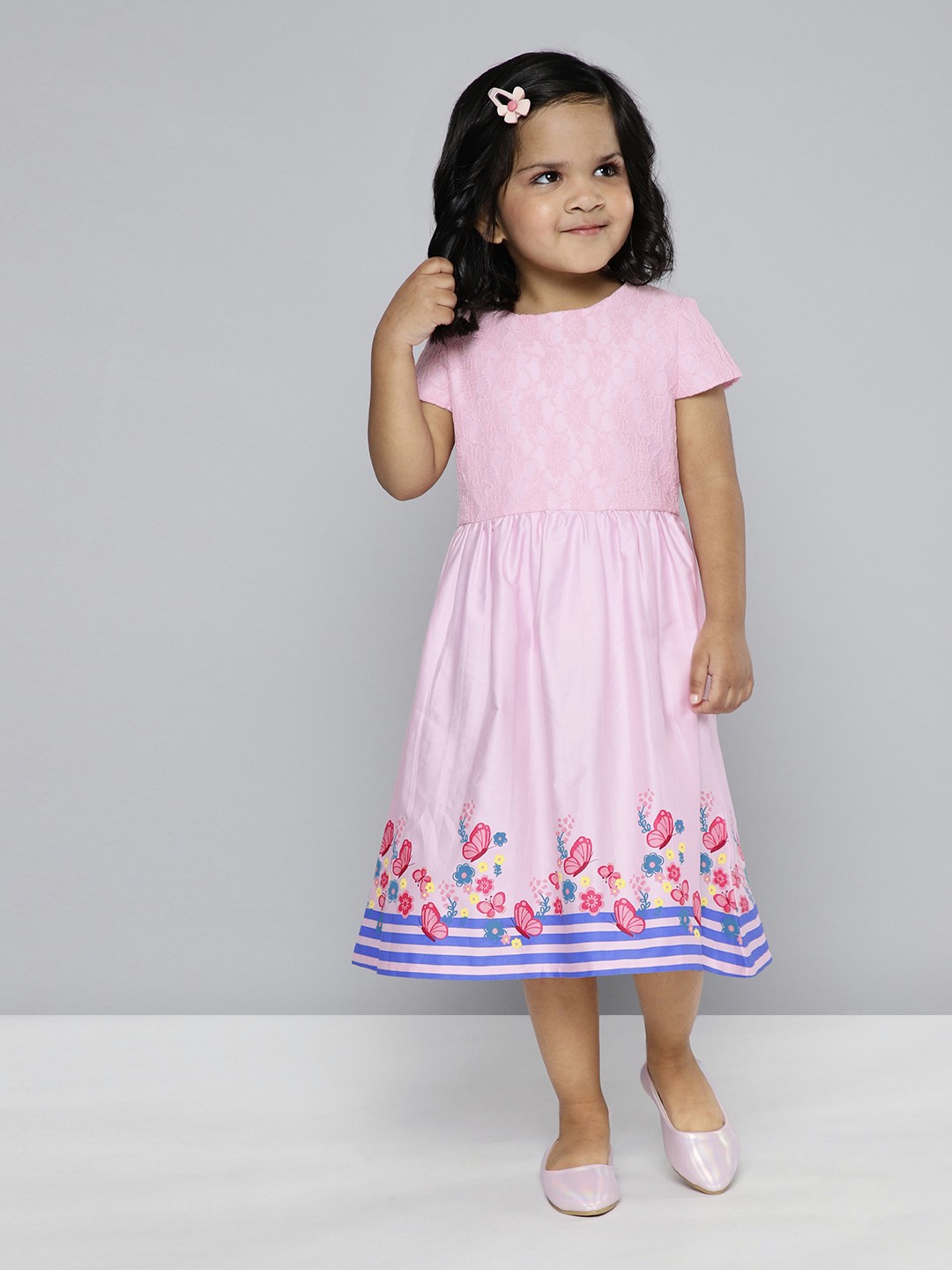 

HERE&NOW Girls Floral Print Pure Cotton Fit & Flare Dress, Pink