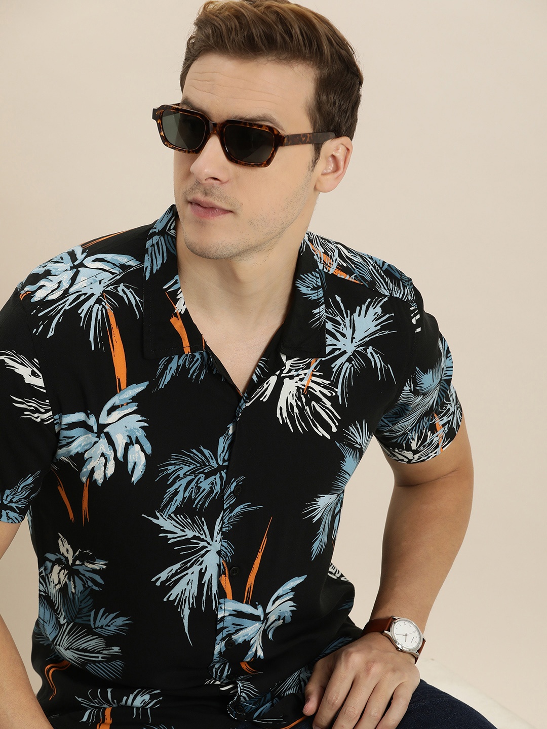 

Moda Rapido Men Slim Fit Opaque Printed Casual Shirt, Black