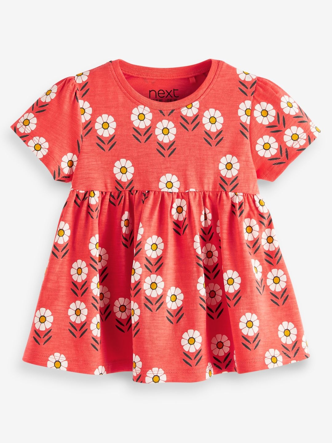 

NEXT Girls Floral Print Pure Cotton Fit & Flare Dress, Coral