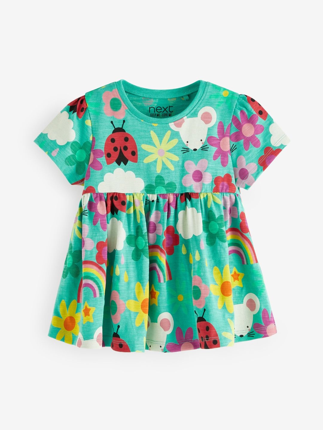 

NEXT Infant Girls Pure Cotton Conversational Print Fit & Flare Dress, Green