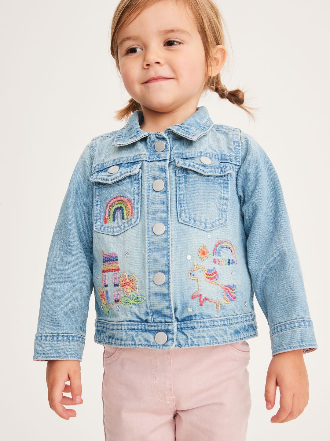 

NEXT Girls Pure Cotton Embroidered Denim Jacket, Blue