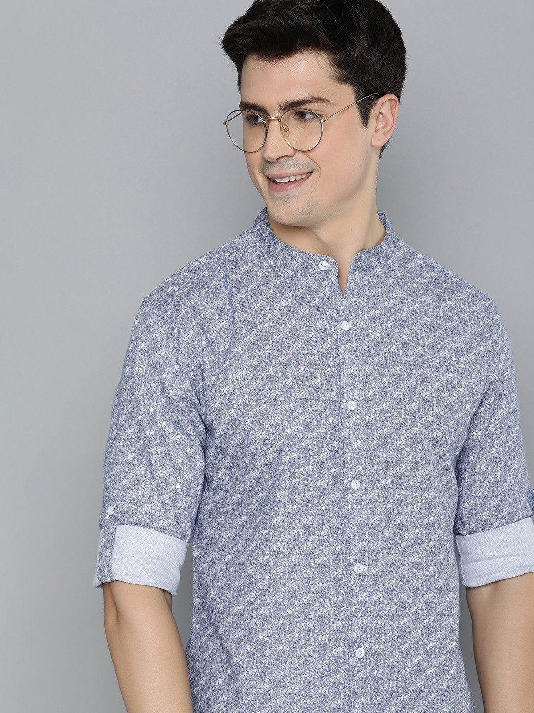 

HERE&NOW Micro Printed Slim Fit Pure Cotton Casual Shirt, Blue
