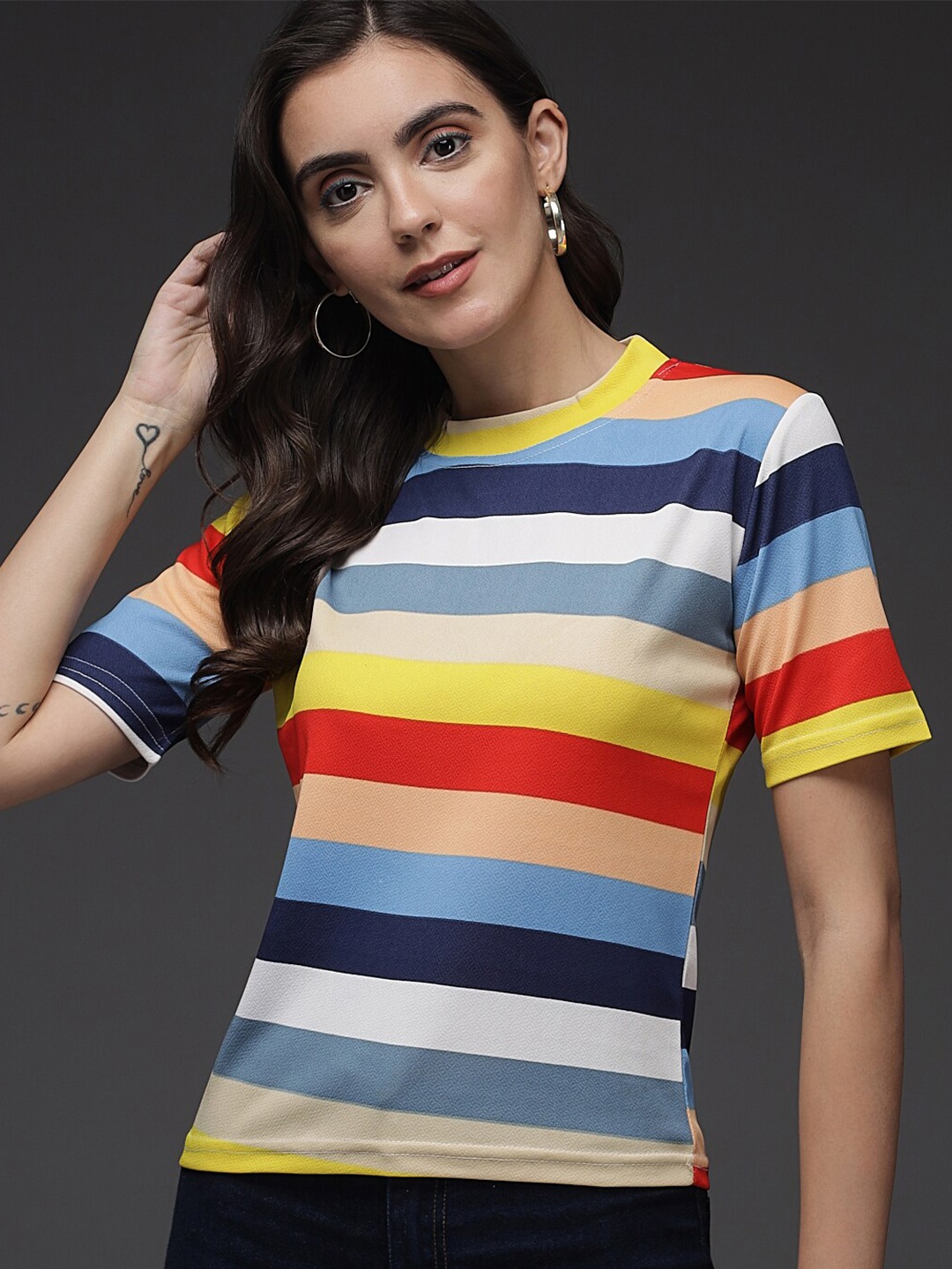 

Darzi Horizontal Striped Top, Yellow