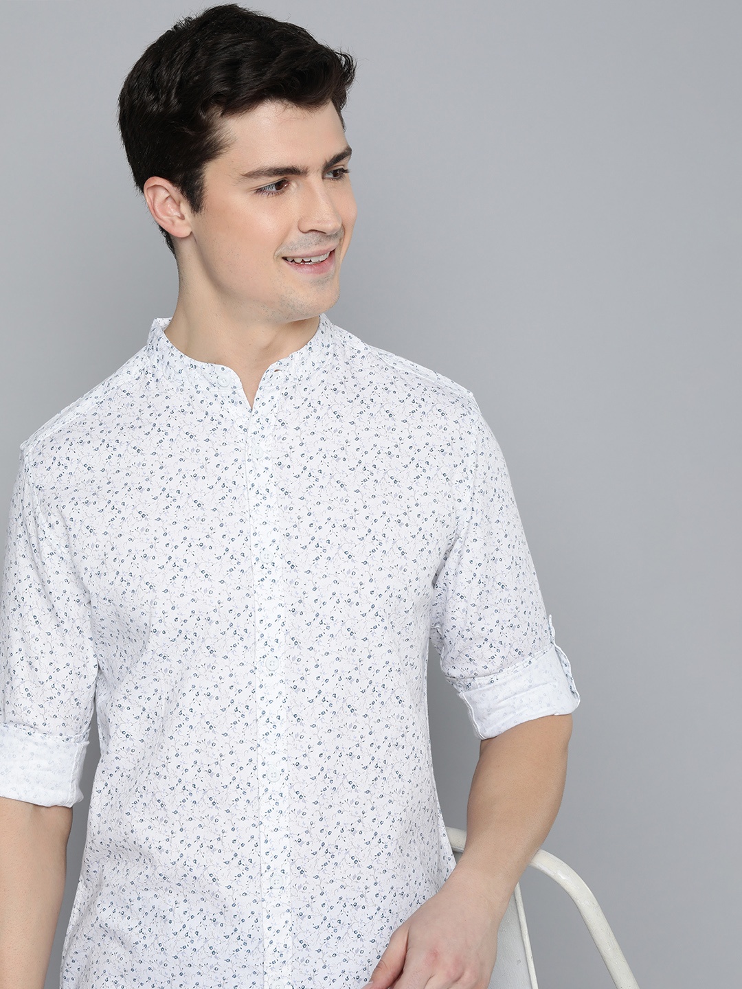 

HERE&NOW Floral Printed Slim Fit Pure Cotton Casual Shirt, White