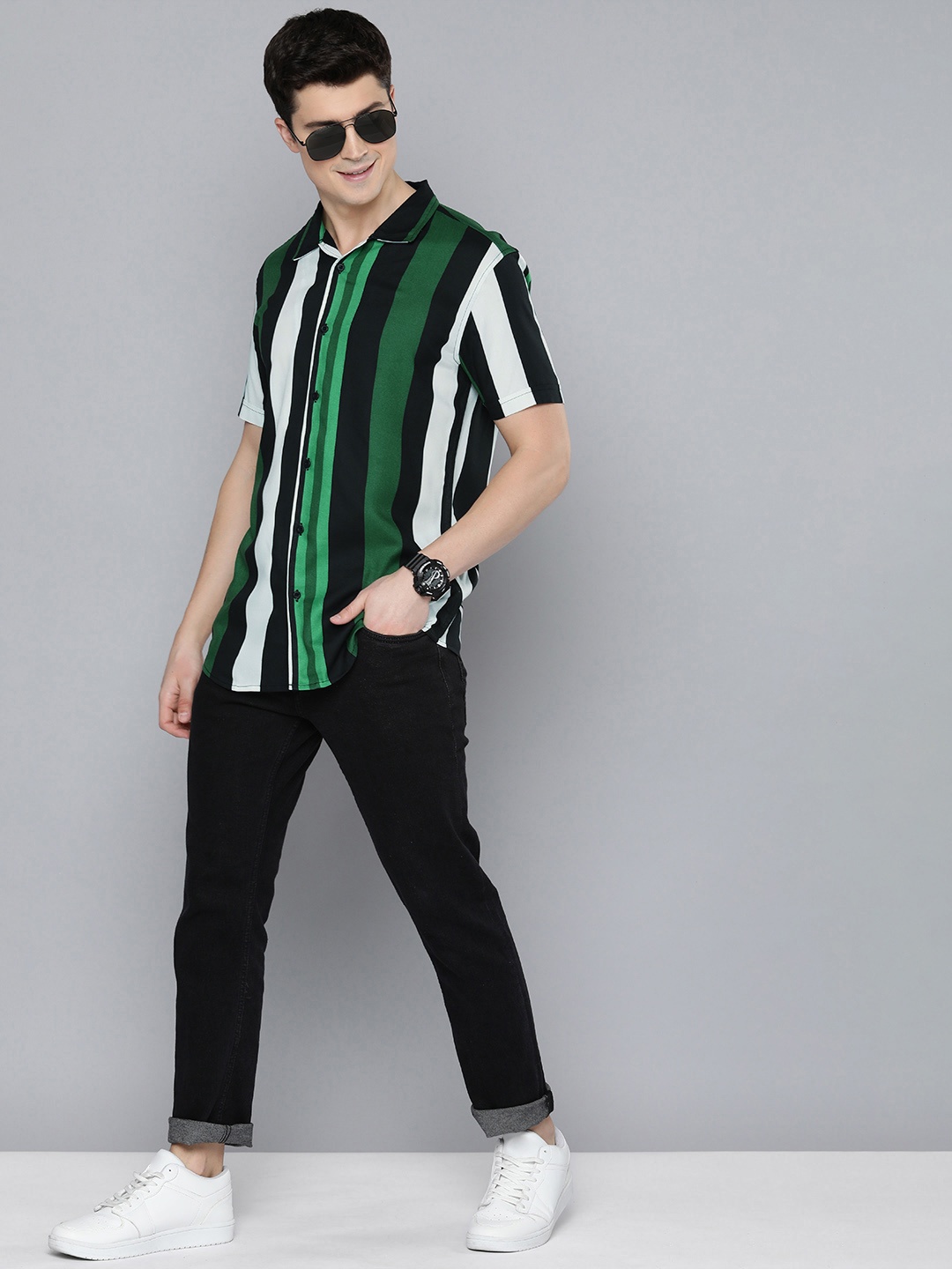 

HERE&NOW Multi Striped Slim Fit Casual Shirt, Black