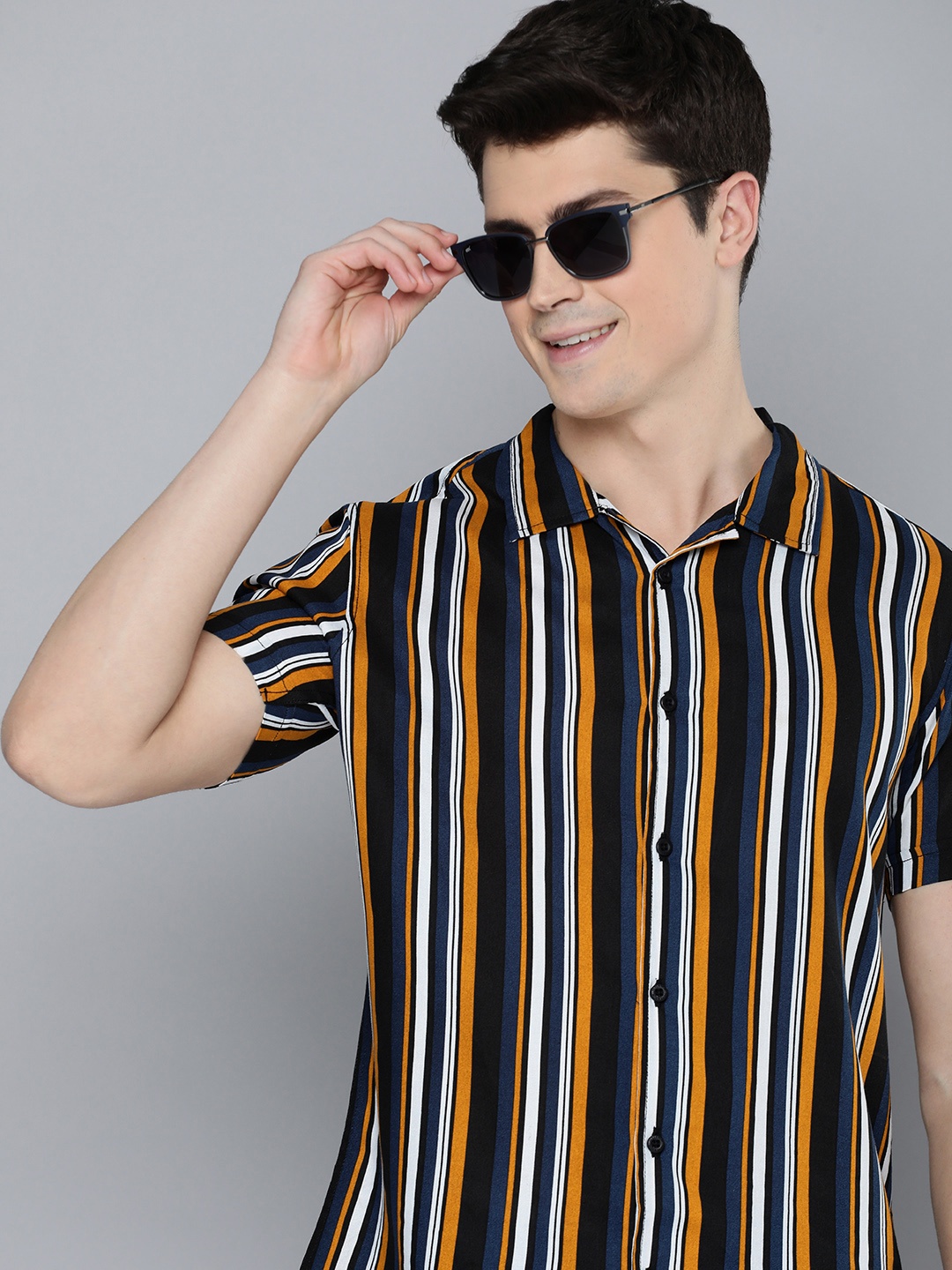 

HERE&NOW Multi Striped Slim Fit Casual Shirt, Black