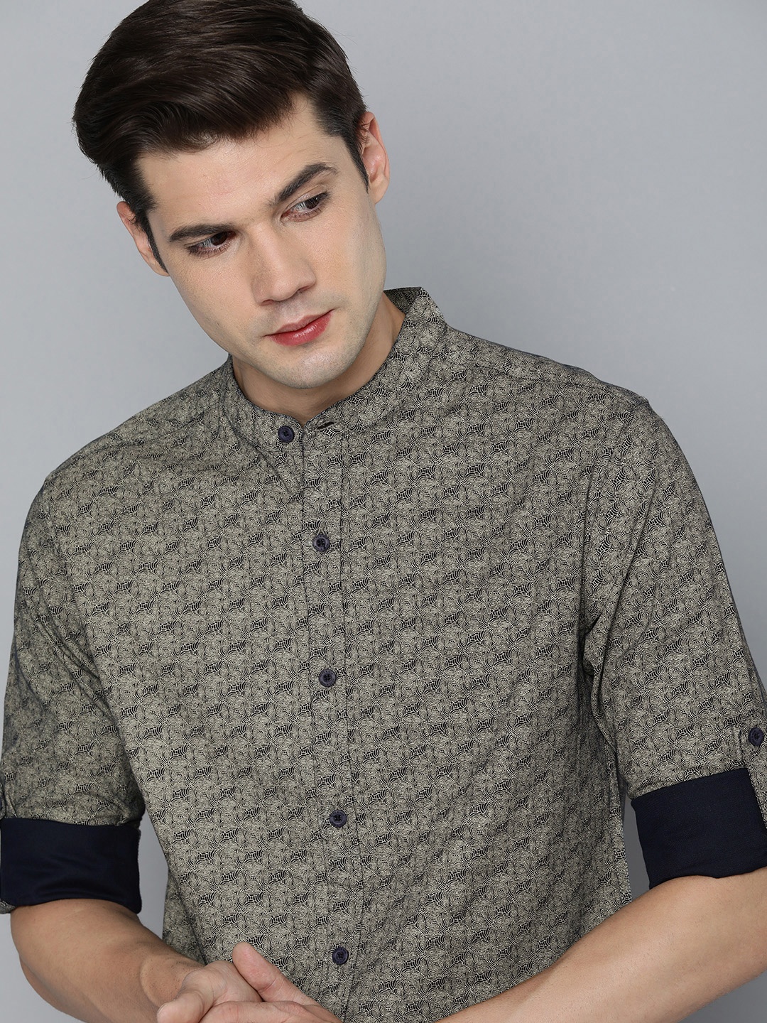 

HERE&NOW Micro Printed Slim Fit Pure Cotton Casual Shirt, Yellow