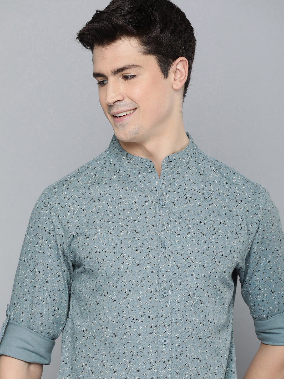 

HERE&NOW Floral Printed Slim Fit Pure Cotton Casual Shirt, Blue