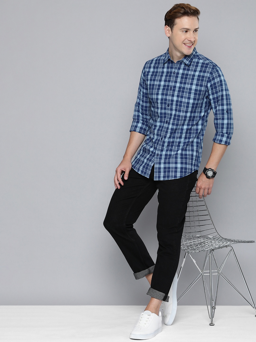 

HERE&NOW Slim Fit Checked Casual Shirt, Blue